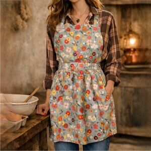 Now Designs Cotton Whimsy Blue Pink Cottage Floral Classic Apron